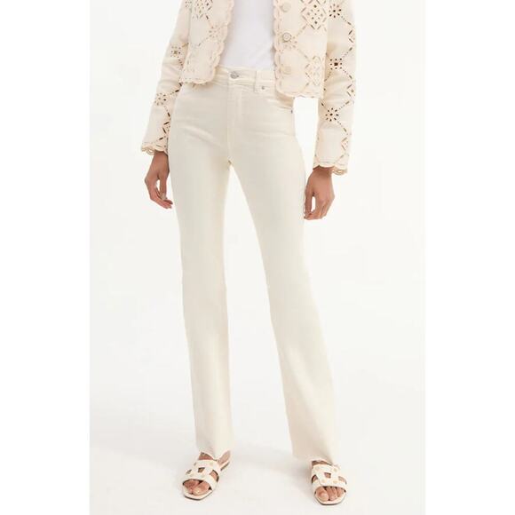 Veronica Beard Cameron Bootcut High Rise Jeans Ivory Size 32 Made in USA - Picture 1 of 6